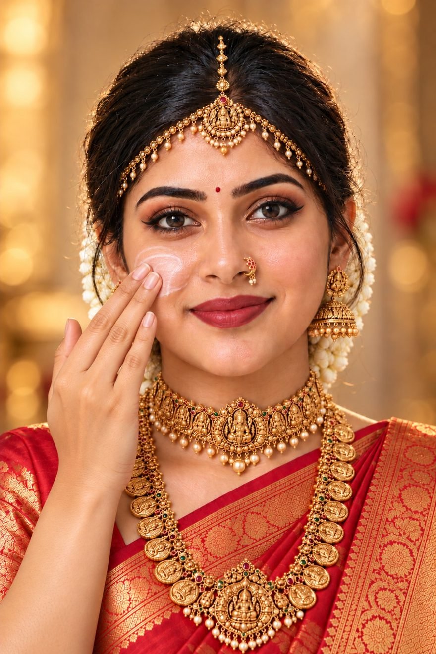 Blending cream on the cheek